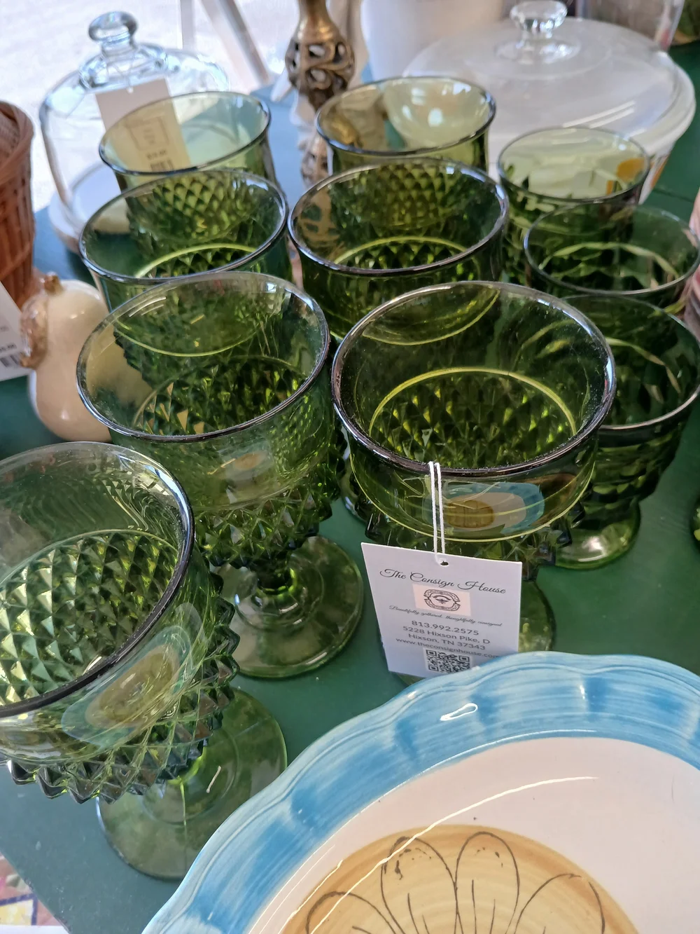 Indiana Glass Emerald Green Diamond Pattern Goblets - Set